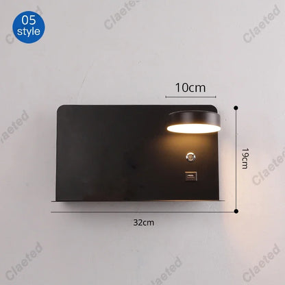 LED Wall Lights With Switch And USB Interface Fashion White Black Lamp Fixture Corridor Aisle Lighting Art Luminaire Wandlamp