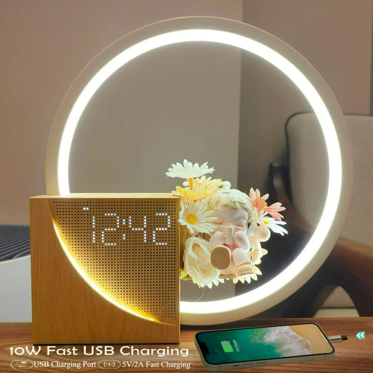 Alarm Clock Wake Up Night Light Phone Charging with White Noise Timing 3 Level Dimmable Touch Table Lamp for Bedroom Beside Lamp
