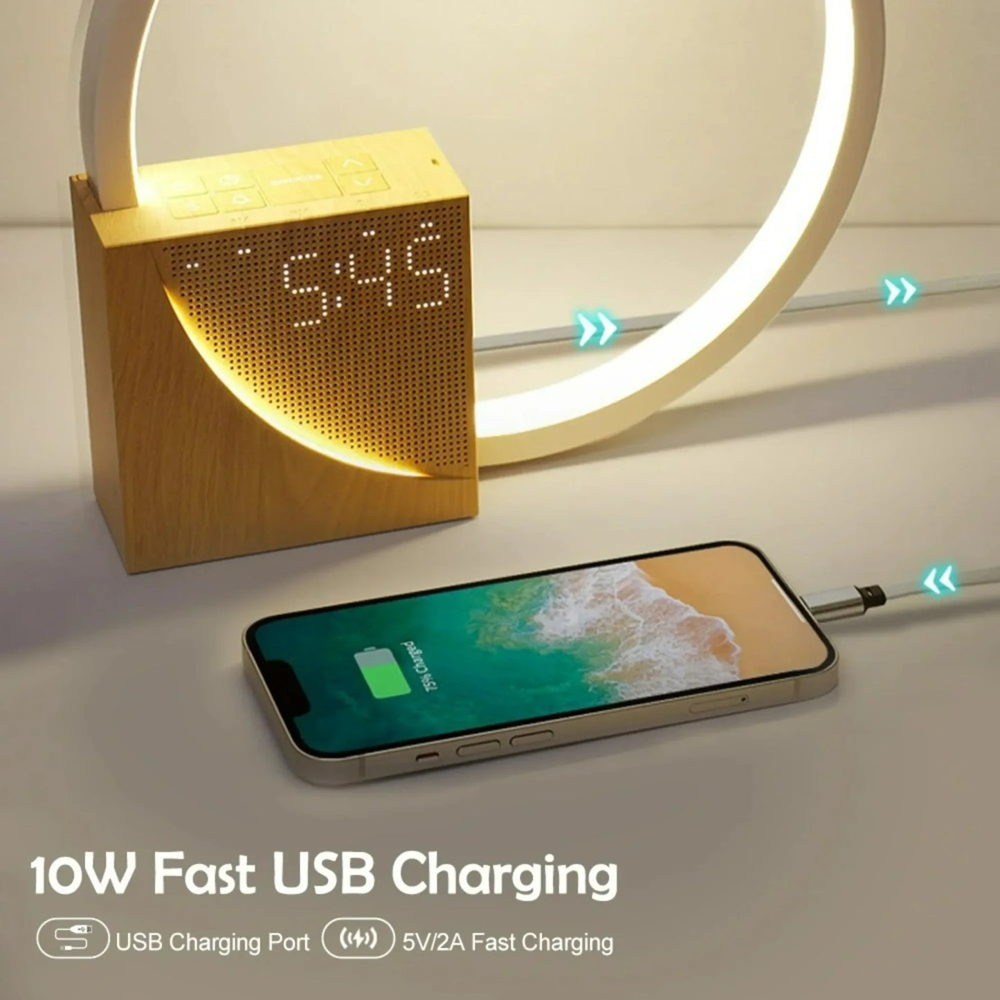 Alarm Clock Wake Up Night Light Phone Charging with White Noise Timing 3 Level Dimmable Touch Table Lamp for Bedroom Beside Lamp