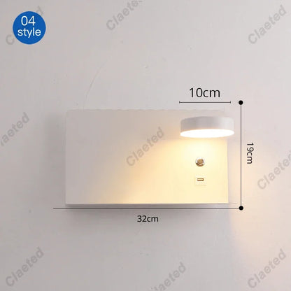 LED Wall Lights With Switch And USB Interface Fashion White Black Lamp Fixture Corridor Aisle Lighting Art Luminaire Wandlamp