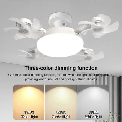 Drone Shaped E27 Fan Light with Remote Control 3 Color Dimming Light for Home Living Room Bedroom Silent Ceiling Fan Light