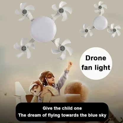 Drone Shaped E27 Fan Light with Remote Control 3 Color Dimming Light for Home Living Room Bedroom Silent Ceiling Fan Light