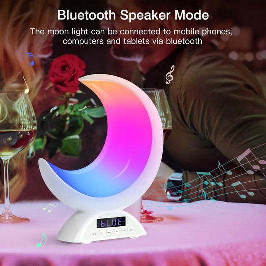 Cute Moon Mood Light Touch Dimming with Clock RGB Color Changing Light Bluetooth Speaker Music Playback Home Bedroom Night Light