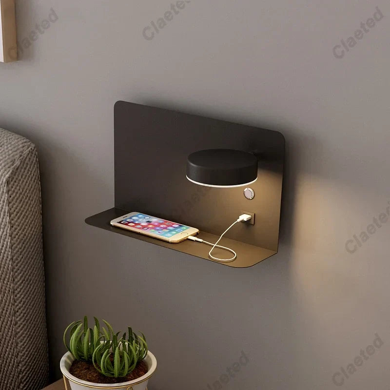 LED Wall Lights With Switch And USB Interface Fashion White Black Lamp Fixture Corridor Aisle Lighting Art Luminaire Wandlamp
