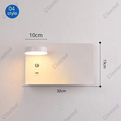 LED Wall Lights With Switch And USB Interface Fashion White Black Lamp Fixture Corridor Aisle Lighting Art Luminaire Wandlamp