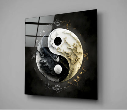 Marbled Black White Yin Yang Glass Wall Art