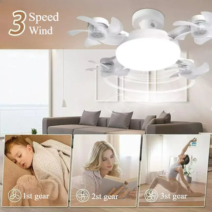 Drone Shaped E27 Fan Light with Remote Control 3 Color Dimming Light for Home Living Room Bedroom Silent Ceiling Fan Light