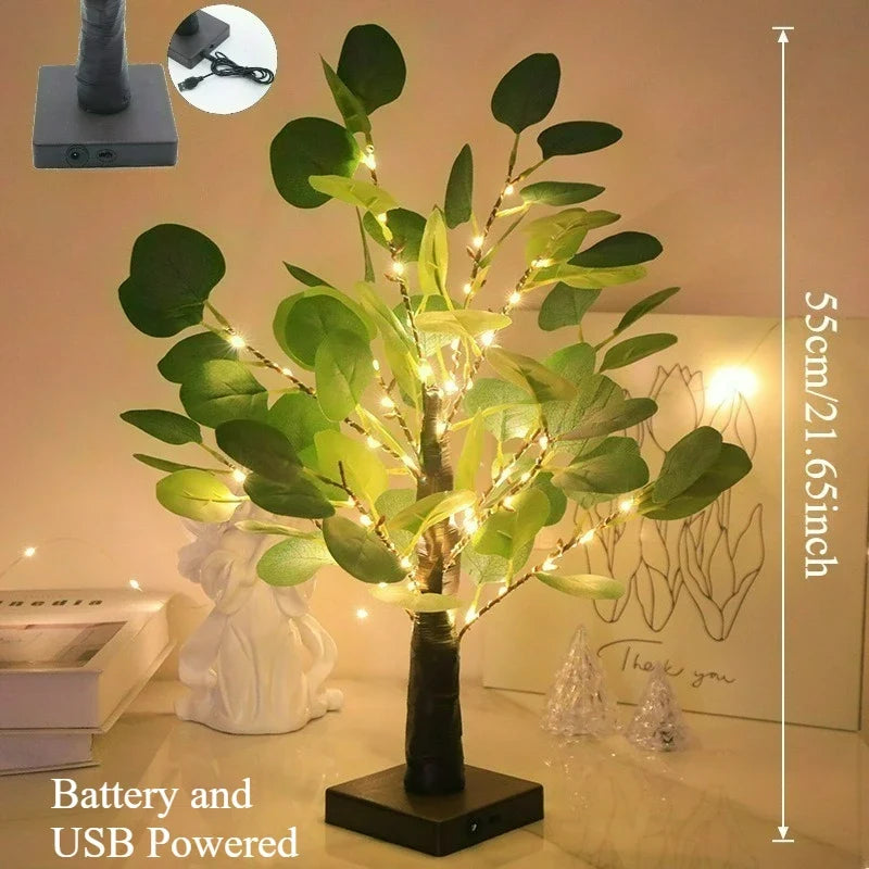 Artificial Eucalyptus Tree LED Lights Battery USB Operated Tree Lights for Room Party Decor Christmas Lamp Thanksgiving Gift
