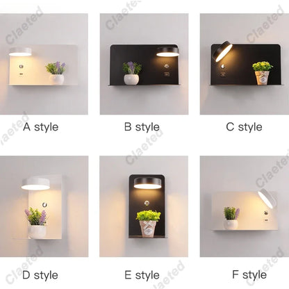 LED Wall Lights With Switch And USB Interface Fashion White Black Lamp Fixture Corridor Aisle Lighting Art Luminaire Wandlamp