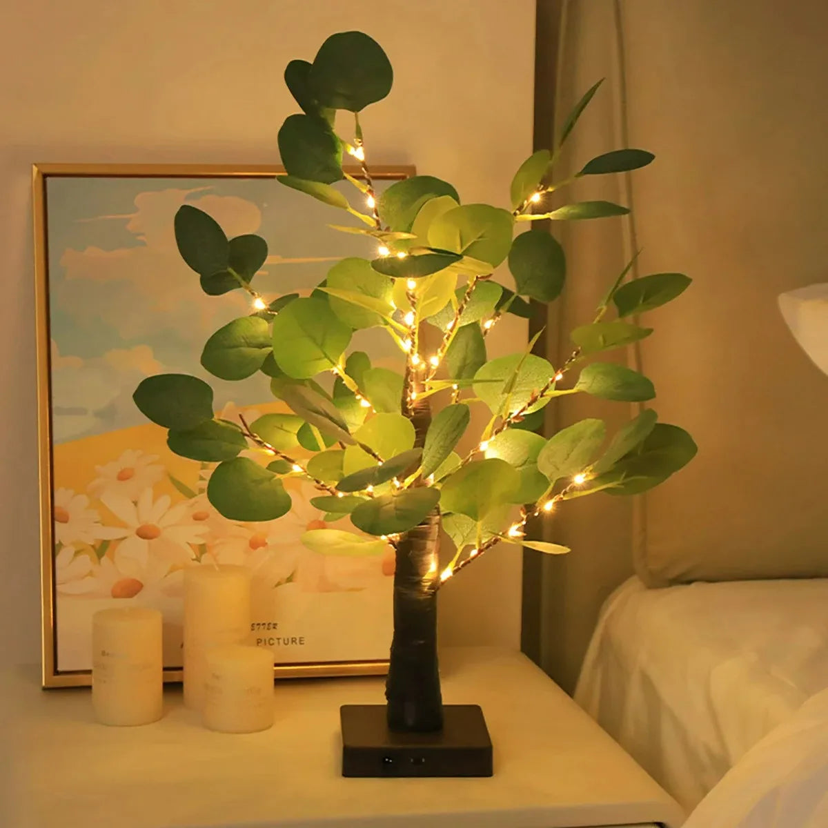 Artificial Eucalyptus Tree LED Lights Battery USB Operated Tree Lights for Room Party Decor Christmas Lamp Thanksgiving Gift