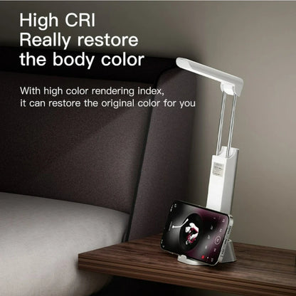 Folding LED Desk Lamp with 3 Speed Dimming Eye Protection USB Charging Book Light with Flashlight And Phone Holder Function