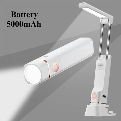 Folding LED Desk Lamp with 3 Speed Dimming Eye Protection USB Charging Book Light with Flashlight And Phone Holder Function
