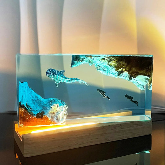 Seabed Exploration Organism Resin Table Light 2 Divers Resin Table Light Deep Sea Diver Night Light Bedroom Office Desk Decor
