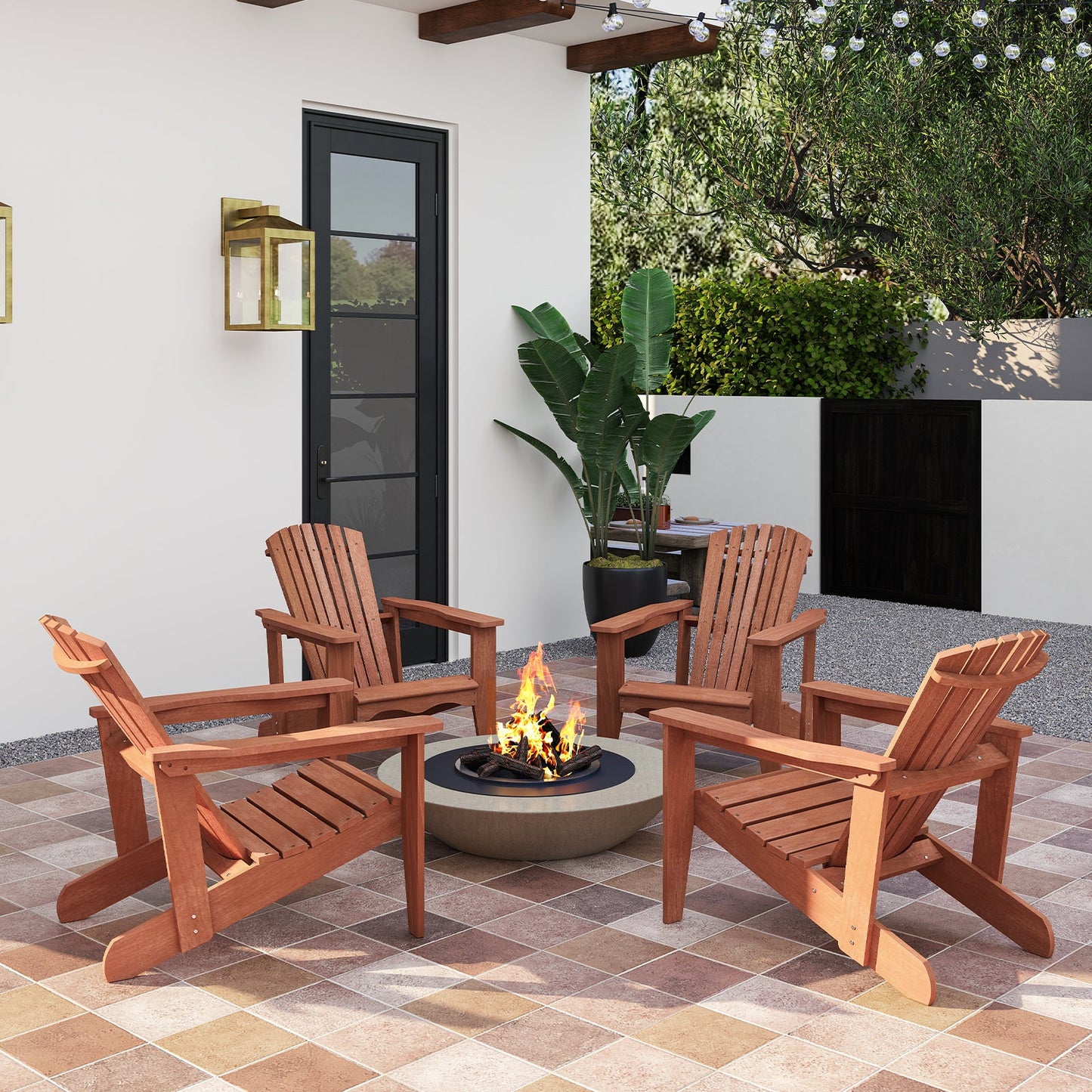 Solid Wood Adirondack Chair with High  Backrest and Wide Armrests