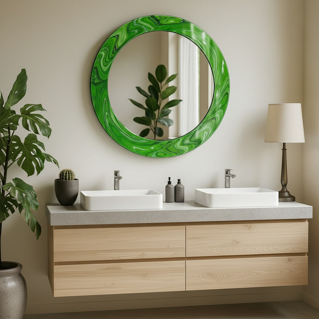 Modern Tempered Glass Wall Mirror – Round Decorative Mirror with Custom Frame Design