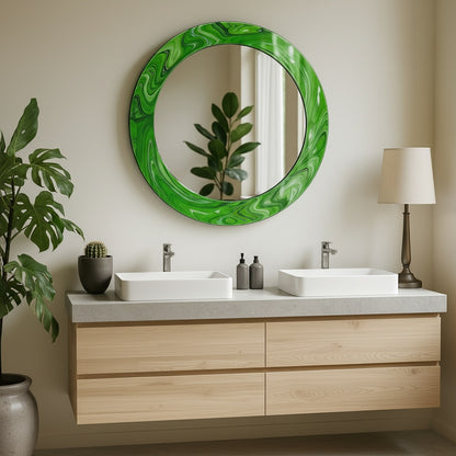 Modern Tempered Glass Wall Mirror – Round Decorative Mirror with Custom Frame Design