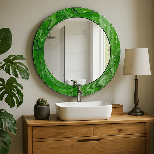 Modern Tempered Glass Wall Mirror – Round Decorative Mirror with Custom Frame Design