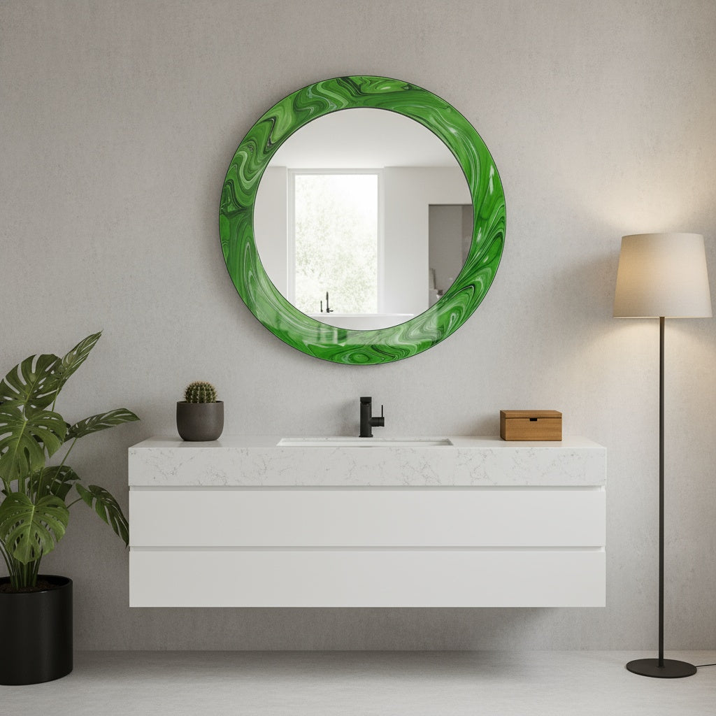 Modern Tempered Glass Wall Mirror – Round Decorative Mirror with Custom Frame Design