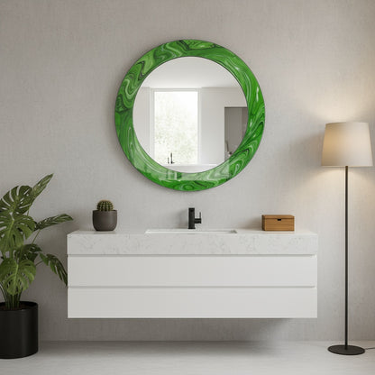 Modern Tempered Glass Wall Mirror – Round Decorative Mirror with Custom Frame Design
