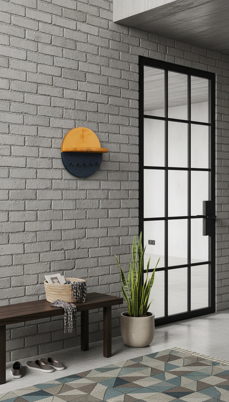 Modern Wall Key Holder with Shelf – Minimalist Wooden Entryway Organizer with Hooks | Handmade Home Décor