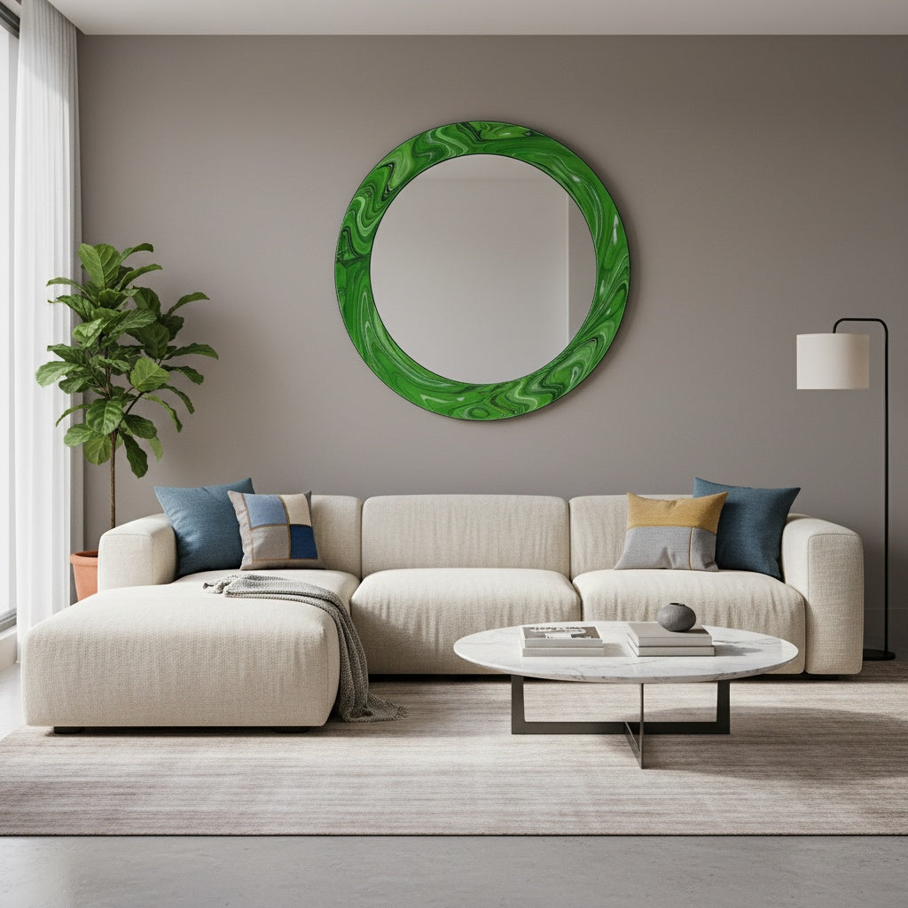 Modern Tempered Glass Wall Mirror – Round Decorative Mirror with Custom Frame Design