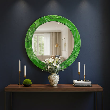 Modern Tempered Glass Wall Mirror – Round Decorative Mirror with Custom Frame Design