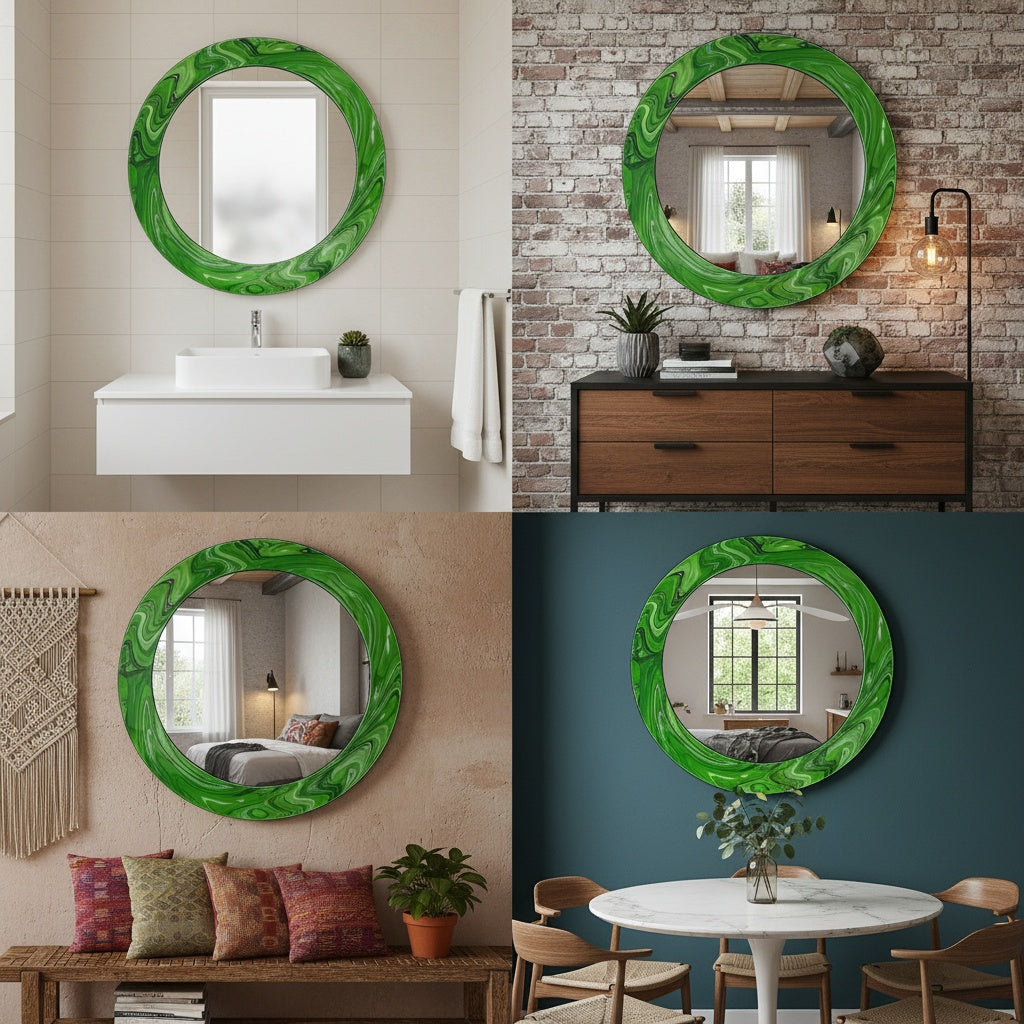 Modern Tempered Glass Wall Mirror – Round Decorative Mirror with Custom Frame Design