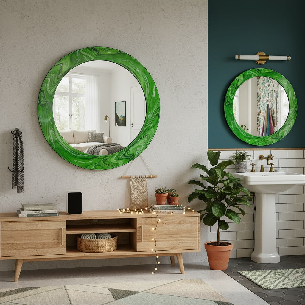 Modern Tempered Glass Wall Mirror – Round Decorative Mirror with Custom Frame Design