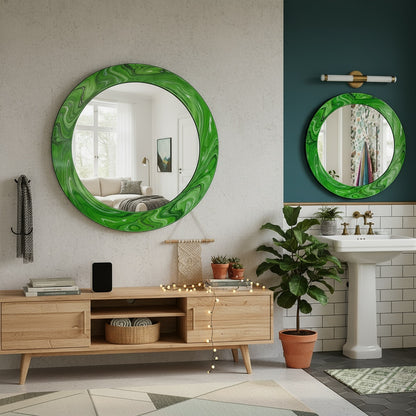 Modern Tempered Glass Wall Mirror – Round Decorative Mirror with Custom Frame Design