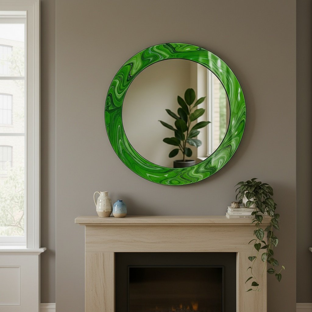 Modern Tempered Glass Wall Mirror – Round Decorative Mirror with Custom Frame Design