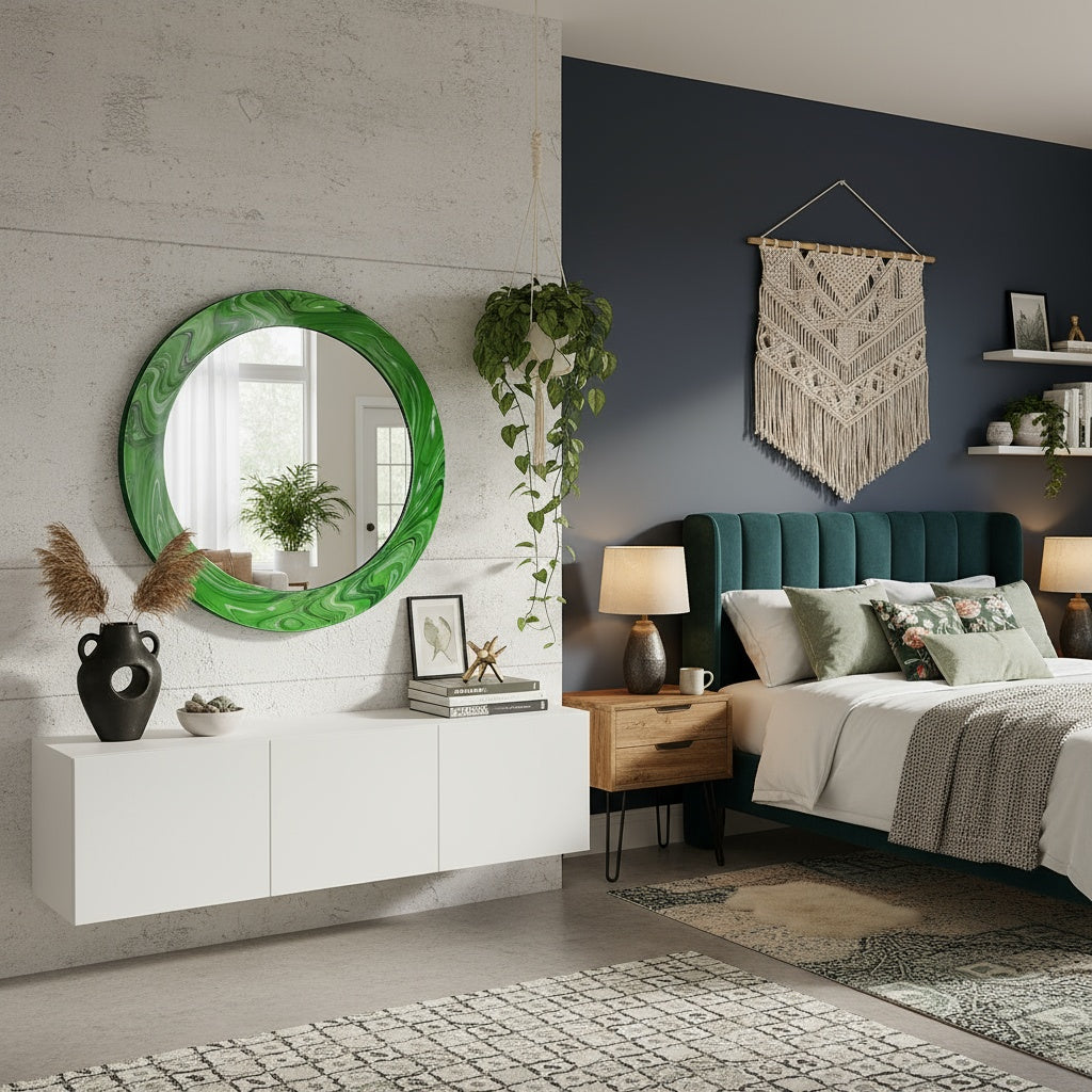 Modern Tempered Glass Wall Mirror – Round Decorative Mirror with Custom Frame Design