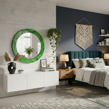 Modern Tempered Glass Wall Mirror – Round Decorative Mirror with Custom Frame Design