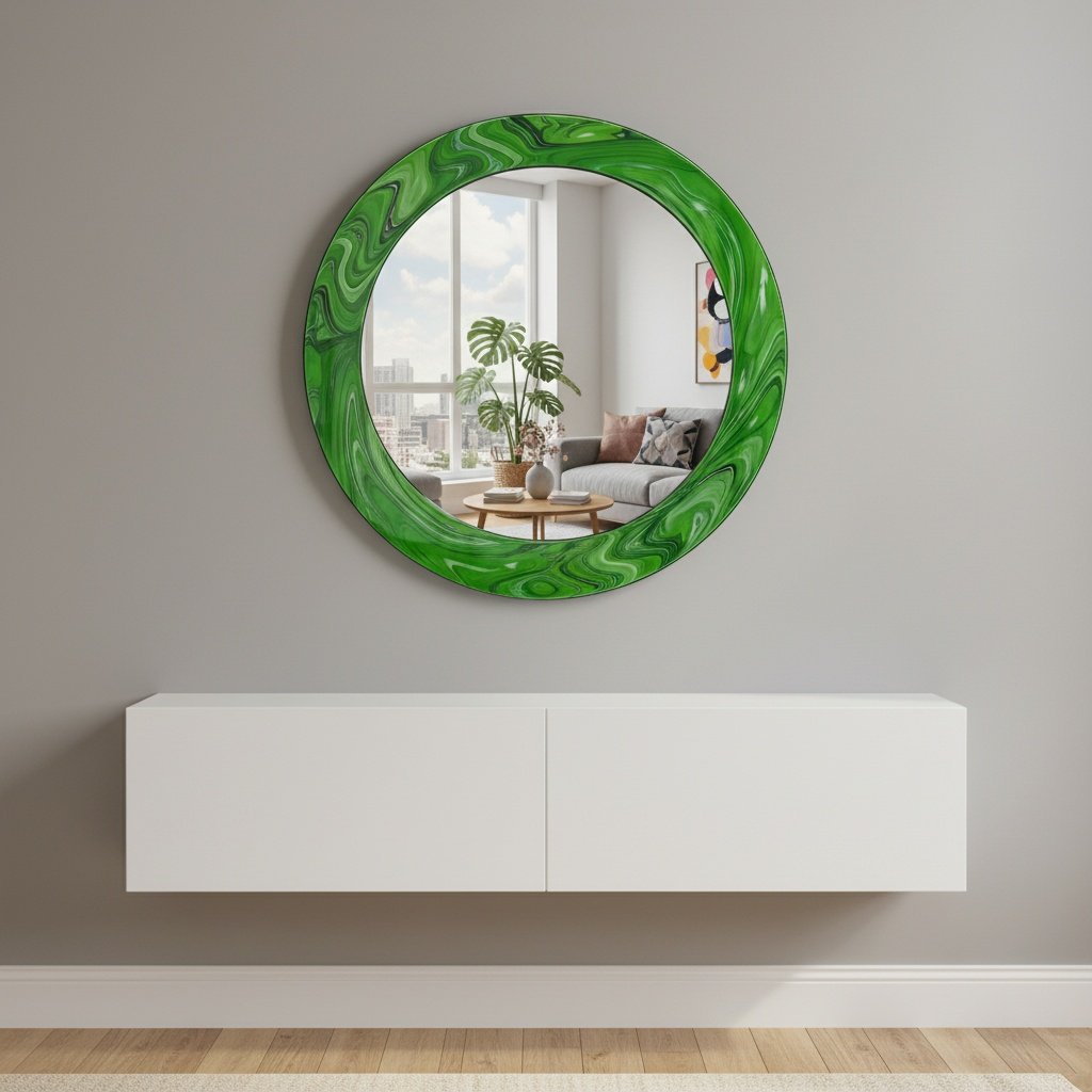 Modern Tempered Glass Wall Mirror – Round Decorative Mirror with Custom Frame Design