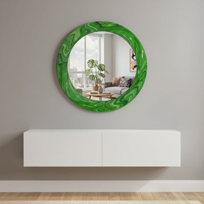 Modern Tempered Glass Wall Mirror – Round Decorative Mirror with Custom Frame Design
