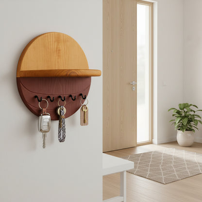 Modern Wall Key Holder with Shelf – Minimalist Wooden Entryway Organizer with Hooks | Handmade Home Décor