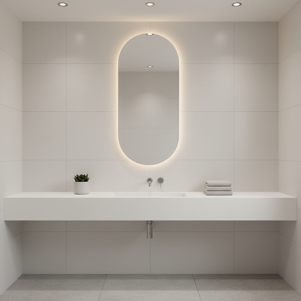 Arched LED Bathroom Mirror – Modern Backlit Vanity Wall Mirror with Touch Sensor, Minimalist Japandi Lighted Mirror