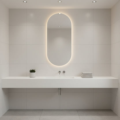 Arched LED Bathroom Mirror – Modern Backlit Vanity Wall Mirror with Touch Sensor, Minimalist Japandi Lighted Mirror