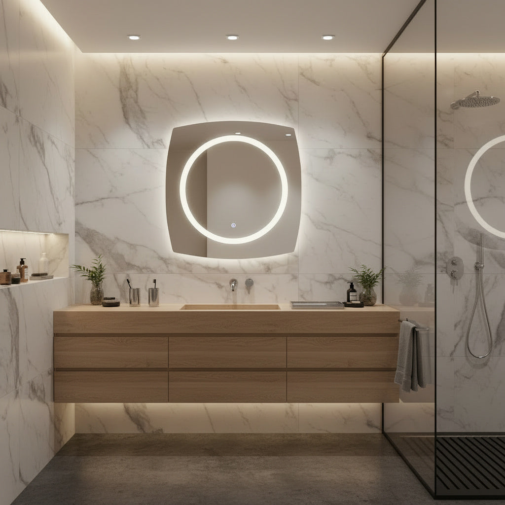 LED Bathroom Mirror Square – Modern Dimmable Vanity Wall Mirror with Backlit Design