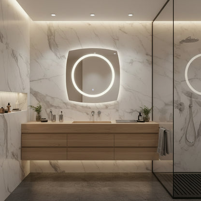 LED Bathroom Mirror Square – Modern Dimmable Vanity Wall Mirror with Backlit Design