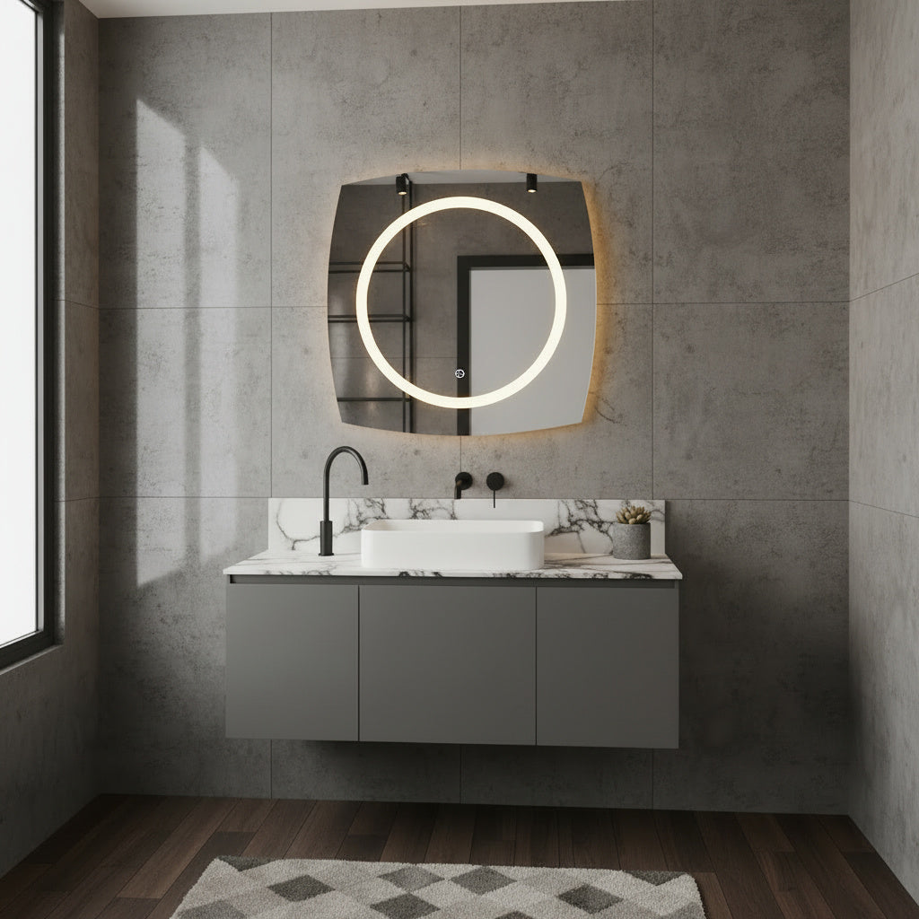 LED Bathroom Mirror Square – Modern Dimmable Vanity Wall Mirror with Backlit Design