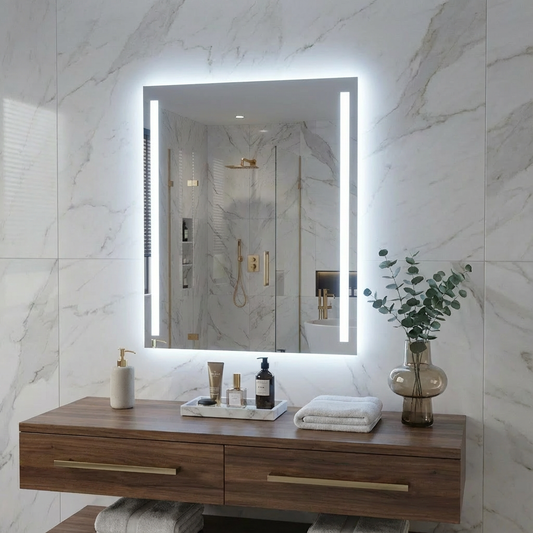 LED Bathroom Mirror – Vertical Lighted Vanity Mirror, Modern Wall Mirror with Dual LED Strips