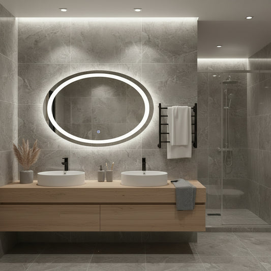 LED Bathroom Mirror with Backlit Oval Design – Modern Dimmable Vanity Wall Mirror