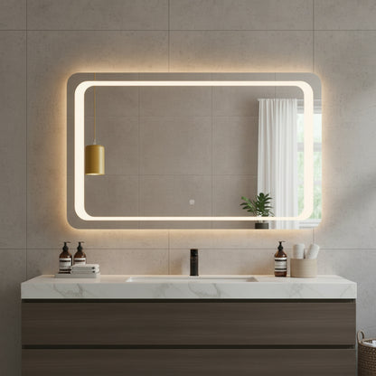 LED Bathroom Mirror with Backlit Rectangle Design – Modern Dimmable Vanity Wall Mirror