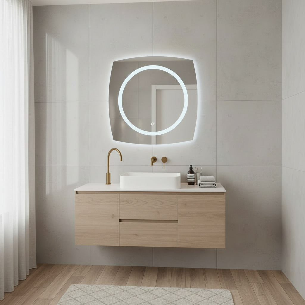 LED Bathroom Mirror Square – Modern Dimmable Vanity Wall Mirror with Backlit Design