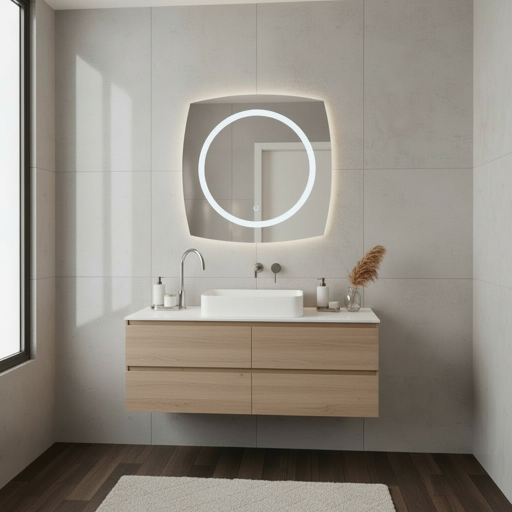 LED Bathroom Mirror Square – Modern Dimmable Vanity Wall Mirror with Backlit Design