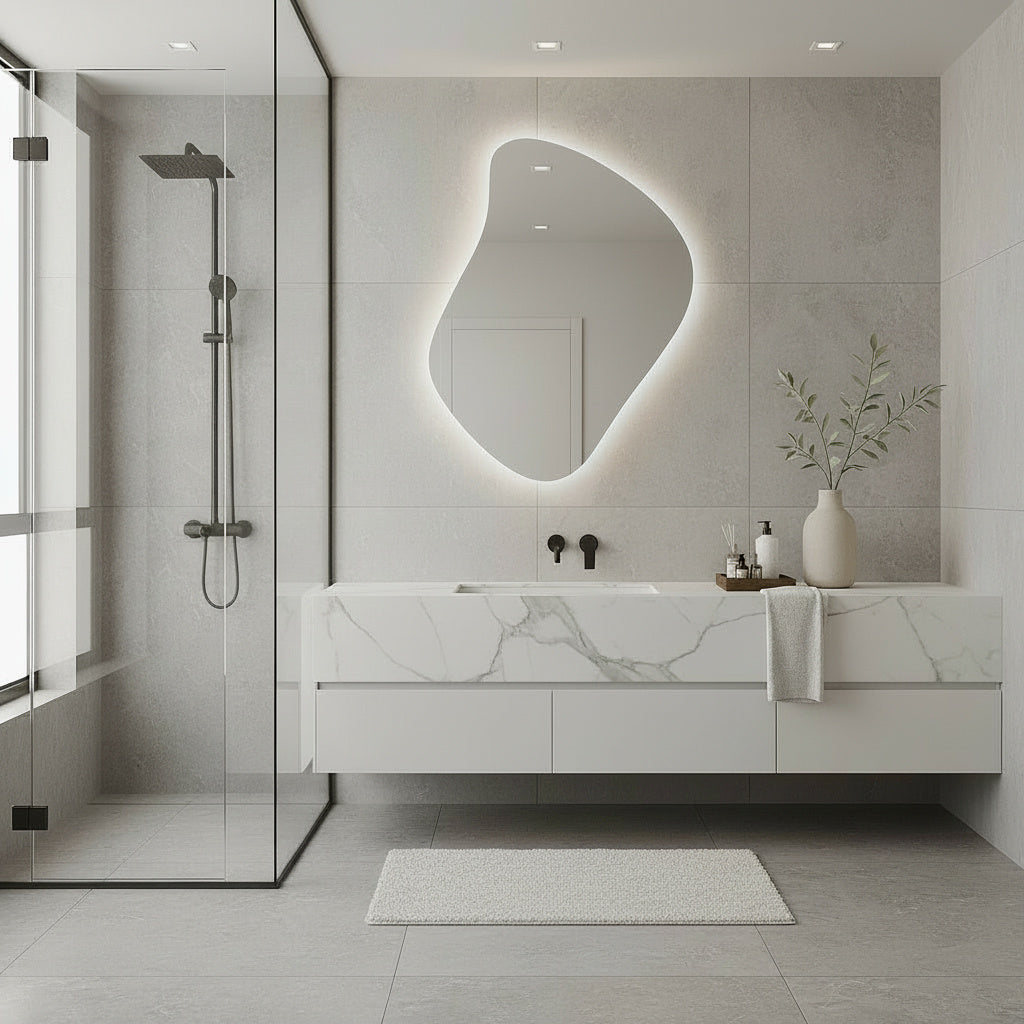 Modern LED Bathroom Mirror – Organic Asymmetrical Backlit Wall Mirror