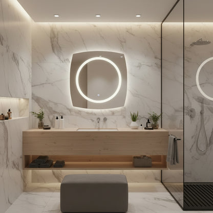 LED Bathroom Mirror Square – Modern Dimmable Vanity Wall Mirror with Backlit Design