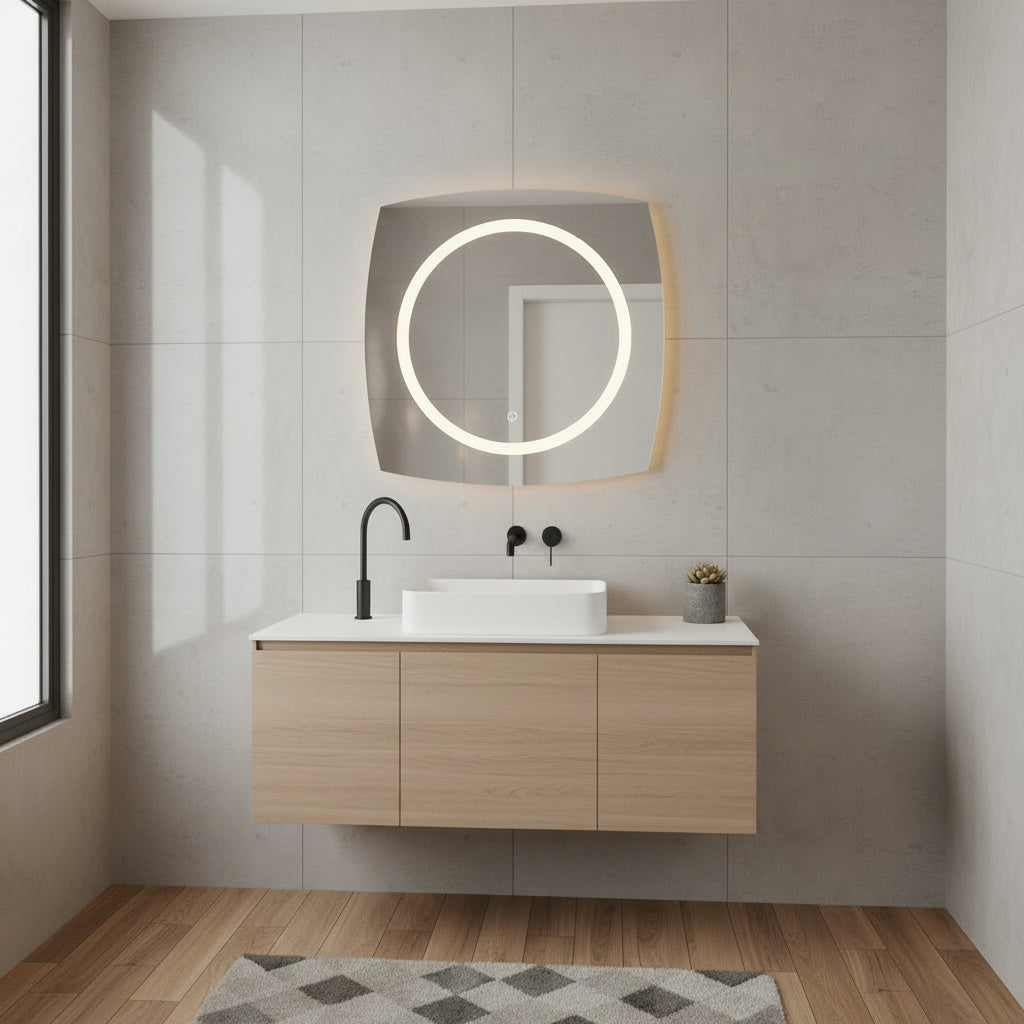 LED Bathroom Mirror Square – Modern Dimmable Vanity Wall Mirror with Backlit Design