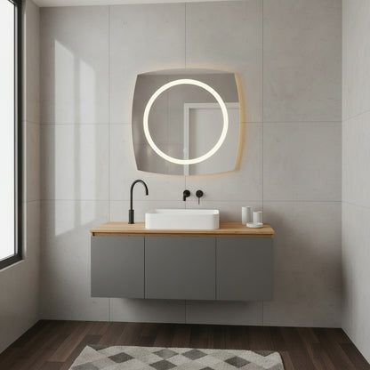 LED Bathroom Mirror Square – Modern Dimmable Vanity Wall Mirror with Backlit Design