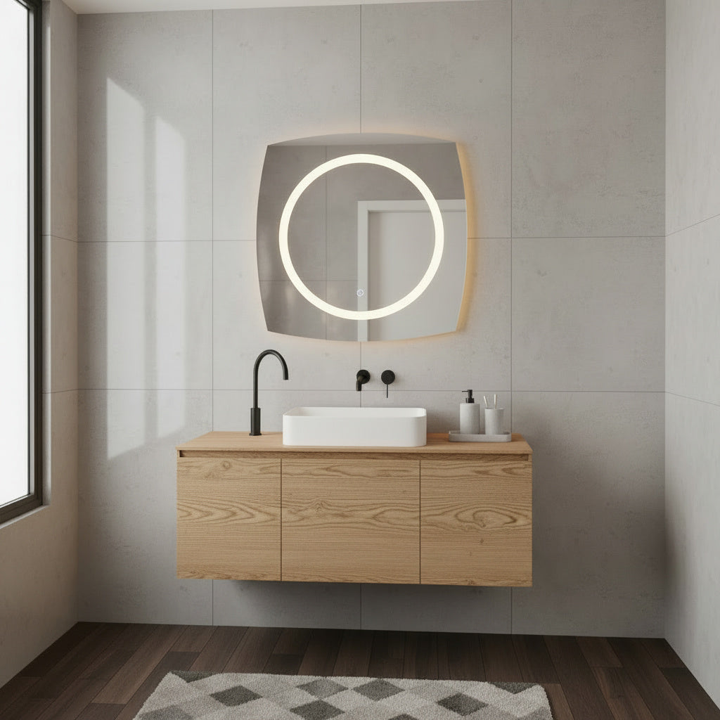 LED Bathroom Mirror Square – Modern Dimmable Vanity Wall Mirror with Backlit Design